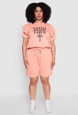 Womens Plus Size Drawstring Cargo Pocket Sweatshorts, Pink, Size 2X