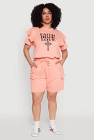 Womens Plus Size Drawstring Cargo Pocket Sweatshorts, Pink, Size 2X