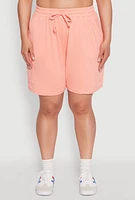 Womens Plus Size Drawstring Cargo Pocket Sweatshorts, Pink, Size 2X