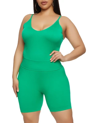 Womens Plus Size Rib Knit Seamless Cami, Green, Size 3X
