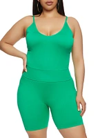 Womens Plus Size Rib Knit Seamless Cami, Green, Size 3X