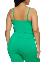 Womens Plus Size Rib Knit Seamless Cami, Green, Size 3X