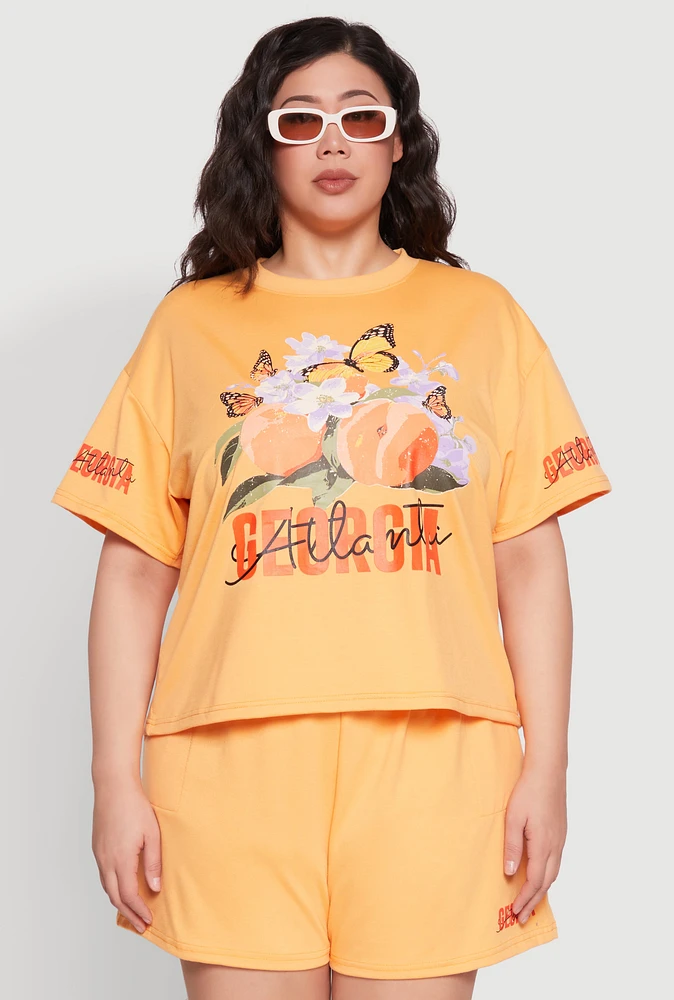 Womens Plus Size Atlanta Georgia Peaches Graphic Top, Orange, Size 1X