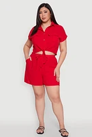 Womens Plus Gauze Knit Tie Front Top, 2X
