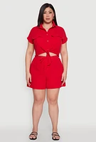 Womens Plus Gauze Knit Tie Front Top, 2X