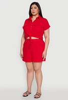 Womens Plus Gauze Knit Tie Front Top, 2X