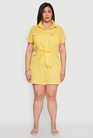 Womens Plus Size Gauze Knit Tie Front Top, Yellow, Size 1X