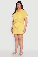 Womens Plus Size Gauze Knit Tie Front Top, Yellow, Size 1X