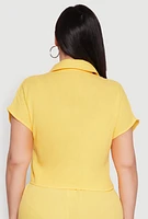 Womens Plus Size Gauze Knit Tie Front Top, Yellow, Size 1X