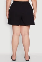 Womens Plus Size Gauze Knit Drawstring Shorts, Black, Size 3X