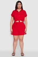 Womens Plus Size Gauze Knit Drawstring Shorts, Red, Size 2X