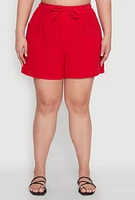 Womens Plus Size Gauze Knit Drawstring Shorts, Red, Size 2X
