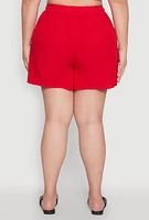 Womens Plus Size Gauze Knit Drawstring Shorts, Red, Size 2X