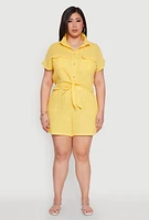 Womens Plus Size Gauze Knit Drawstring Shorts, Yellow, Size 2X