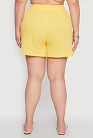 Womens Plus Size Gauze Knit Drawstring Shorts, Yellow, Size 2X