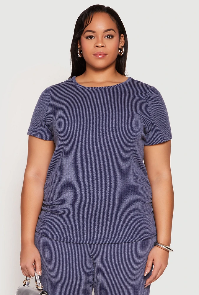 Womens Plus Ribbed Knit Short Sleeve Top, 1X