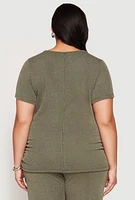 Womens Plus Size Ribbed Knit Rhinestone Blessed Top, Green, Size 1X