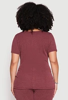 Womens Plus Size Ribbed Knit Rhinestone Blessed Top, Red, Size 1X