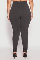 Womens Plus Size Ribbed Knit Rhinestone Blessed Pants, Grey, Size 2X