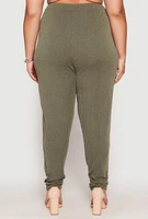 Womens Plus Size Ribbed Knit Rhinestone Blessed Pants, Green, Size 3X