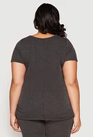 Womens Plus Size Blessed Rib Knit Graphic Tee, Grey, Size 2X
