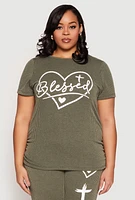 Womens Plus Blessed Rib Knit Graphic Tee, Green,