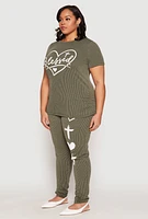 Womens Plus Blessed Rib Knit Graphic Tee,