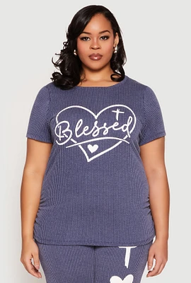 Womens Plus Blessed Rib Knit Graphic Tee,