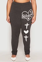 Womens Plus Size Blessed High Waisted Pants, Grey, Size 2X