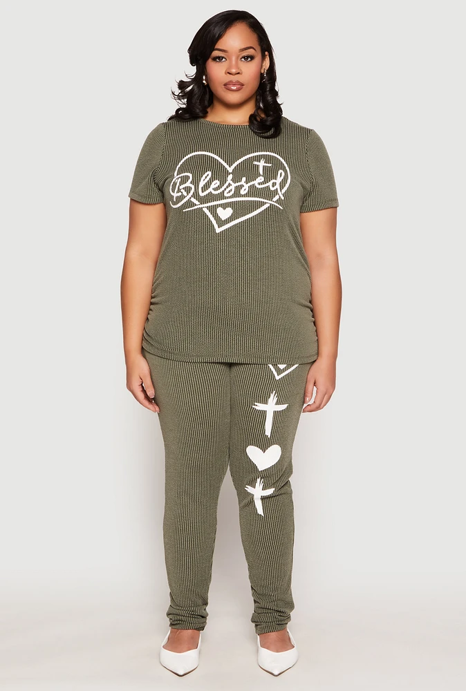 Womens Plus Blessed High Waisted Pants, 2X