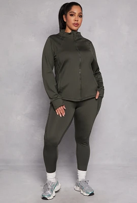 Womens Plus Size High Waisted Side Pocket Leggings, Green, Size 3X