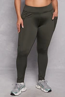 Womens Plus Size High Waisted Side Pocket Leggings, Green, Size 3X