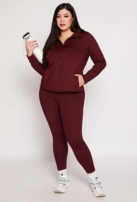 Womens Plus Size High Waisted Side Pocket Leggings, Burgundy, Size 3X