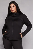 Womens Plus Size Zip Front Hooded Track Jacket, Black, Size 2X