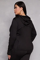 Womens Plus Size Zip Front Hooded Track Jacket, Black, Size 2X