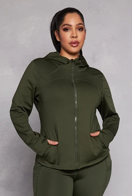 Womens Plus Size Zip Front Hooded Track Jacket, Green, Size 2X