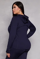 Womens Plus Size Zip Front Hooded Track Jacket, Blue, Size 1X