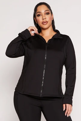 Womens Plus Size Zip Front Active Track Jacket, Black, Size 1X