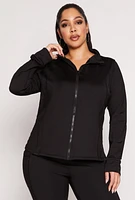 Womens Plus Size Zip Front Active Track Jacket, Black, Size 1X