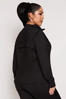 Womens Plus Size Zip Front Active Track Jacket, Black, Size 1X