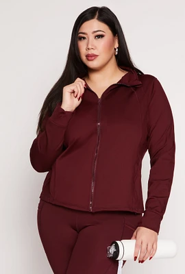 Womens Plus Size Zip Front Active Track Jacket, Burgundy, Size 2X