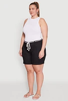 Womens Plus Rope Belted Shorts,