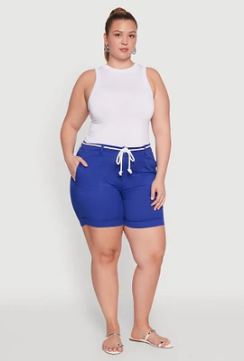 Womens Plus Rope Belted Shorts, 3X