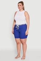 Womens Plus Rope Belted Shorts, 3X