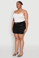 Womens Plus Size Ruched Belted Shorts, Black, Size 2X