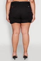 Womens Plus Ruched Belted Shorts,