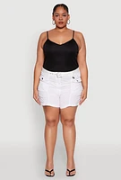 Womens Plus Size Ruched Belted Shorts, White, Size 1X