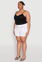 Womens Plus Size Ruched Belted Shorts, White, Size 1X