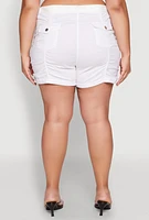 Womens Plus Size Ruched Belted Shorts, White, Size 1X