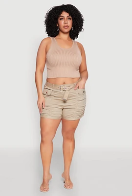 Womens Plus Ruched Belted Shorts, 2X